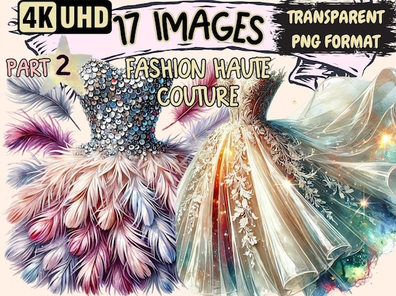 Haute Couture Clipart – Elegant Fashion Illustration PNG, Commercial Use (Digital Download)