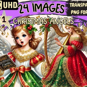 Christmas Angels Clipart - 24 PNG Festive Angel Illustrations, Holiday Art, Instant Digital Download, Unlimited Commercial Use for Crafts