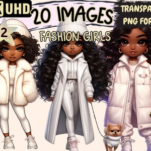 Fashion Girls (P2) Clipart - 20 PNG Fashionista Women Graphics, Cute Outfits Printables, Instant Digital Download, Unlimited Commercial Use