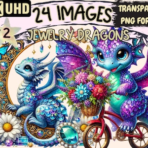 Jewelry Dragons (P2) Clipart - 24 PNG Ornate Dragon Illustrations, Fantasy Art, Instant Digital Download, Unlimited Commercial Use Crafts
