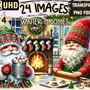Winter Gnomes (P4) Clipart - 24 PNG Whimsical Gnome Graphics, Winter Printables, Instant Digital Download, Unlimited Commercial Use Crafts