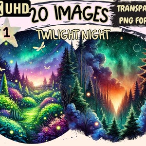 Twilight Night Clipart - 20 PNG Starry Sky Graphics, Magical Evening Printables, Instant Digital Download, Unlimited Commercial Use Crafts