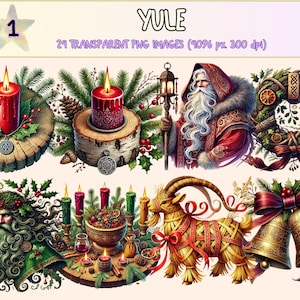 Yule (P1) Clipart - 24 PNG Winter Solstice Graphics, Festive Pagan Holiday Printable Illustrations, Instant Digital Download, Commercial Use