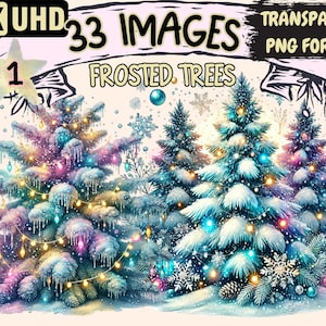 Frosted Trees Clipart - 33 PNG Winter Forest Graphics, Snowy Illustrations, Woodland Printables, Instant Digital Download, Commercial Use