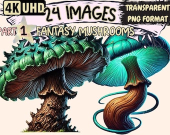 Fantasy Mushroom Clipart - 24 PNG Forest Illustrations (Digital Download)