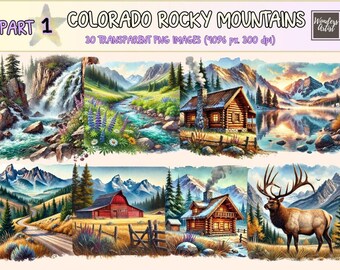 Rocky Mountains Clipart – Colorado Scenic Watercolor PNG (Digital Download)