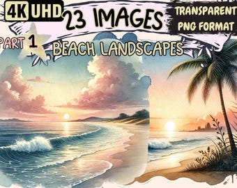 Beach Landscapes Clipart – 23 Scenic Coastal PNG Graphics (Digital Download)