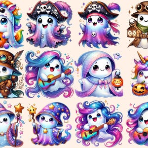 Cute Ghosts Clipart - 22 PNG Adorable Spooky Illustrations, Halloween ...
