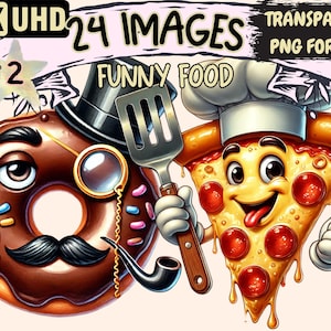 Funny Food (P2) Clipart - 24 PNG Quirky and Playful Food Illustrations, Cute Eating Art, Instant Digital Download, Unlimited Commercial Use