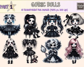Gothic Dolls Clipart – 81 Dark Themed PNG Illustrations (Digital Download)