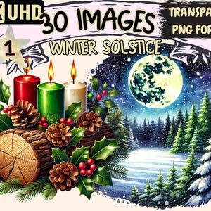 Winter Solstice Clipart - 30 PNG Seasonal Graphics, Cold Season Yule Printables, Instant Digital Download, Unlimited Commercial Use Crafts