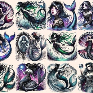 Gothic Mermaids (P2) Clipart alternative mermaid - Wonders Artist