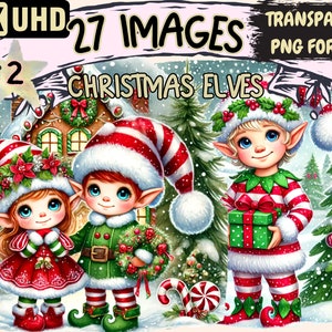 Christmas Elves (P2) Clipart - 27 PNG Festive Elf Graphics, Holiday Printables, Instant Digital Download, Unlimited Commercial Use Designs