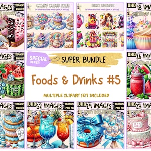 Foods & Drinks #5 SUPER BUNDLE - 22 Clipart Bundles Inside, Food Beverage Graphics, Mega Promo Clipart, Digital Download, Commercial Use