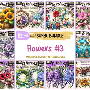 Flowers #3 SUPER BUNDLE - 25 Clipart Bundles Inside, Botanical Floral Graphics, Mega Promo Deal Clipart, Digital Download, Commercial Use