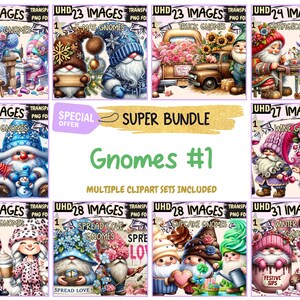 Gnomes #1 SUPER BUNDLE - 29 Clipart Bundles Inside, Cute Whimsical Gnome Graphics, Mega Promo Clipart, Digital Download, Commercial Use
