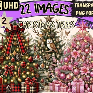 Christmas Trees (P2) Clipart - 21 PNG Festive Tree Illustrations, Holiday Art, Instant Digital Download, Unlimited Commercial Use for Crafts