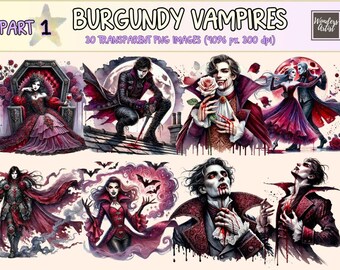 Burgundy Vampire Clipart – Gothic Fantasy PNG Graphics (Commercial Use)