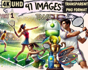 Tennis Clipart Bundle – 41 PNG Sport Illustrations (Digital Download)