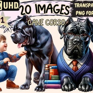 Cane Corso Clipart Bundle - 20 PNG Cute Black Puppy Graphics, Adorable Dog Printables, Instant Digital Download, Unlimited Commercial Use