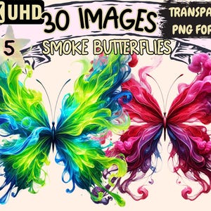 Smoke Butterflies (P5) Clipart - 30 PNG Ethereal Butterfly Illustrations, Colorful Art, Instant Digital Download, Unlimited Commercial Use