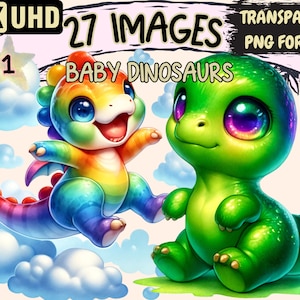 Baby Dinosaurs Clipart Bundle - 27 PNG Cute Adorable Dino Graphics,Little Dinos Printables,Instant Digital Download,Unlimited Commercial Use