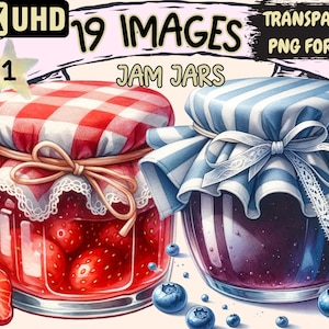 Jam Jars Clipart - 19 PNG Sweet Tasty Dessert Jars Graphics, Confiture Jar Printables, Instant Digital Download, Unlimited Commercial Use