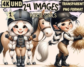 Horse Girls Clipart – Equestrian Rider PNG Graphics (Digital Download)
