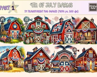 Patriotic Barns Clipart – 4th of July Farmhouse PNG (Digital Download)