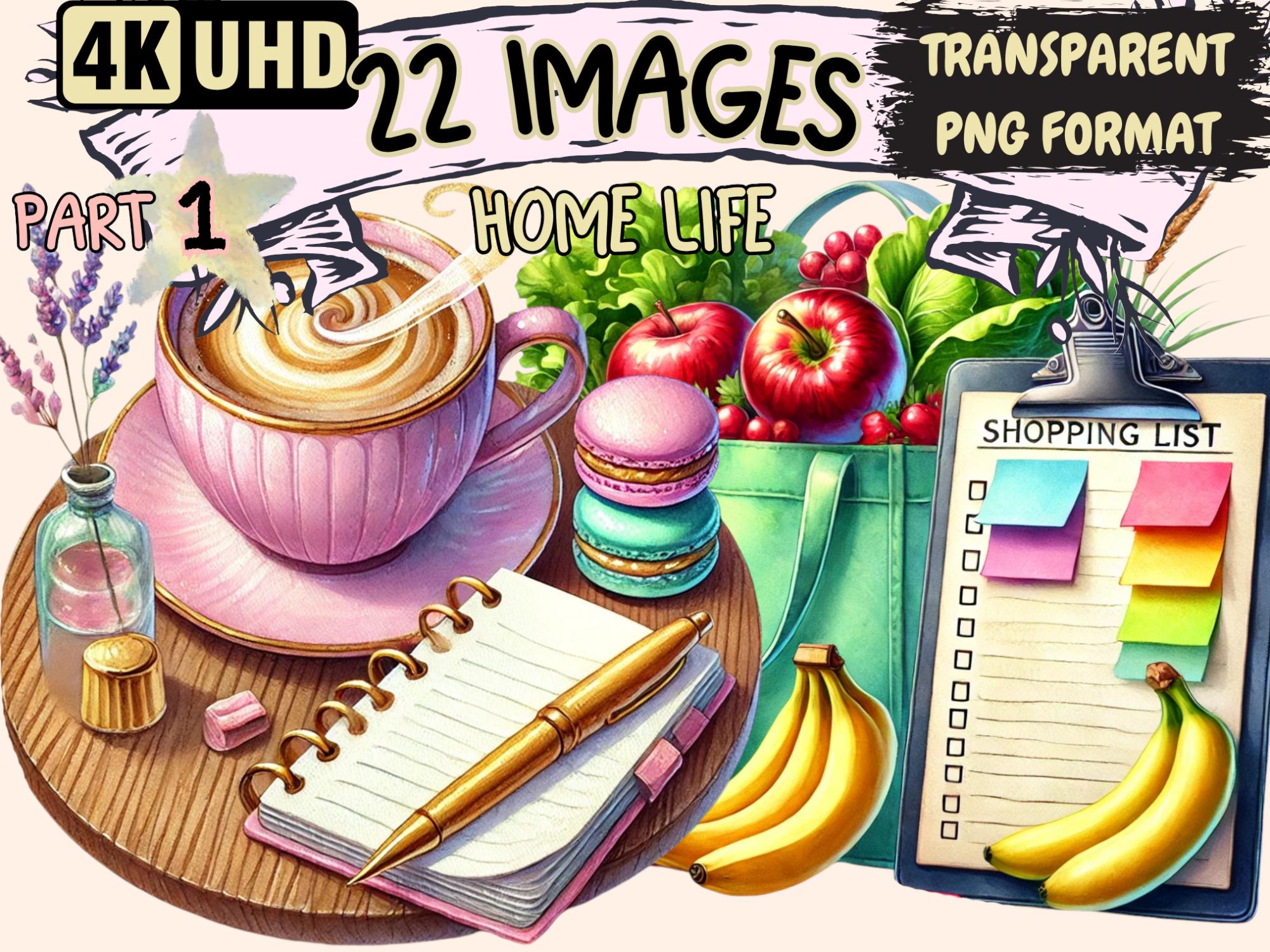Home Life Clipart - 22 PNG Cozy Everyday Illustrations, Domestic Scene Art, Instant Digital Download, Unlimited Commercial Use for Crafts