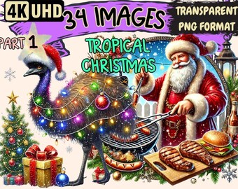 Tropical Christmas Clipart – 34 Festive PNG Illustrations (Commercial Use)