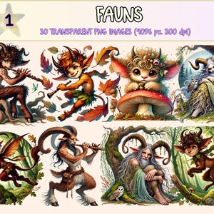 Fauns Clipart - 30 PNG Mythical Fairytale Woodland Forest Graphics, Fantasy Creature Illustrations, Instant Digital Download, Commercial Use