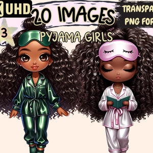Pyjama Girls (P3) Clipart - 20 PNG Cute Adorable Girl Graphics, Sweet Beautiful Printables,Instant Digital Download,Unlimited Commercial Use