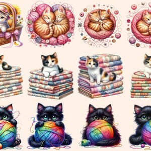 Kittens Clipart - 91 PNG Adorable Kitten Graphics, Cute Cat Printables, Instant Digital Download, Unlimited Commercial Use Crafts Designs image 5