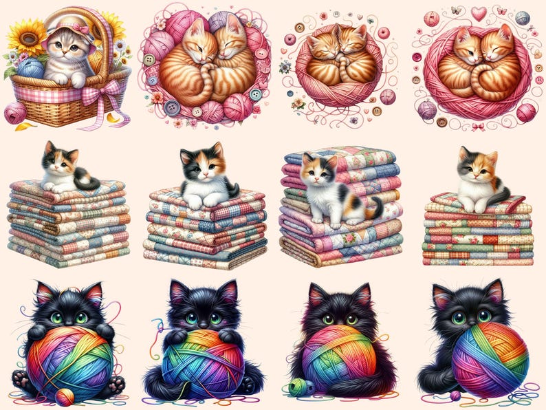Kittens Clipart - 91 PNG Adorable Kitten Graphics, Cute Cat Printables, Instant Digital Download, Unlimited Commercial Use Crafts Designs image 5