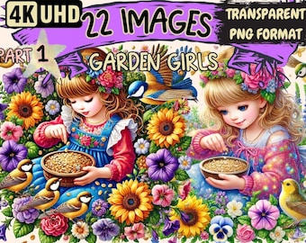 Garden Girls Clipart – 22 PNG Floral Illustrations (Digital Download)
