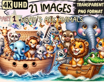 Noah's Ark Animals Clipart – Adorable PNG Graphics, Commercial Use (Digital Download)