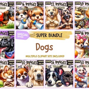 Dogs SUPER BUNDLE - 25 Clipart Bundles Inside, Cute Puppy & Dog Breed Graphics, Mega Promo Clipart Images, Digital Download, Commercial Use