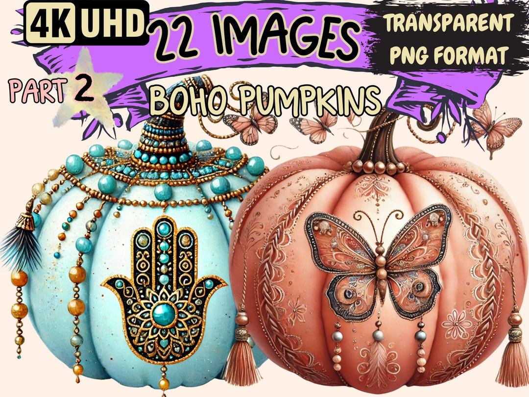 Boho Pumpkins Clipart – 22 PNG Bohemian Fall Art (digital Download) - Etsy