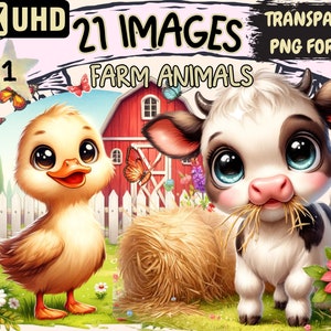 Farm Animals Clipart - 21 PNG Cute Ranch Animal Gnome, Rustic Farmyard Pets Printables, Instant Digital Download, Unlimited Commercial Use