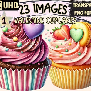 Valentine Cupcakes Clipart - 23 PNG Sweet Cupcake Illustrations, Valentine's Day Graphics, Instant Digital Download,Unlimited Commercial Use