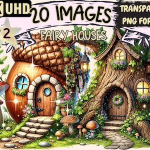 Fairy Houses (P2) Clipart - 20 PNG Enchanted Cottage Illustrations, Fantasy Art, Instant Digital Download, Unlimited Commercial Use Crafts