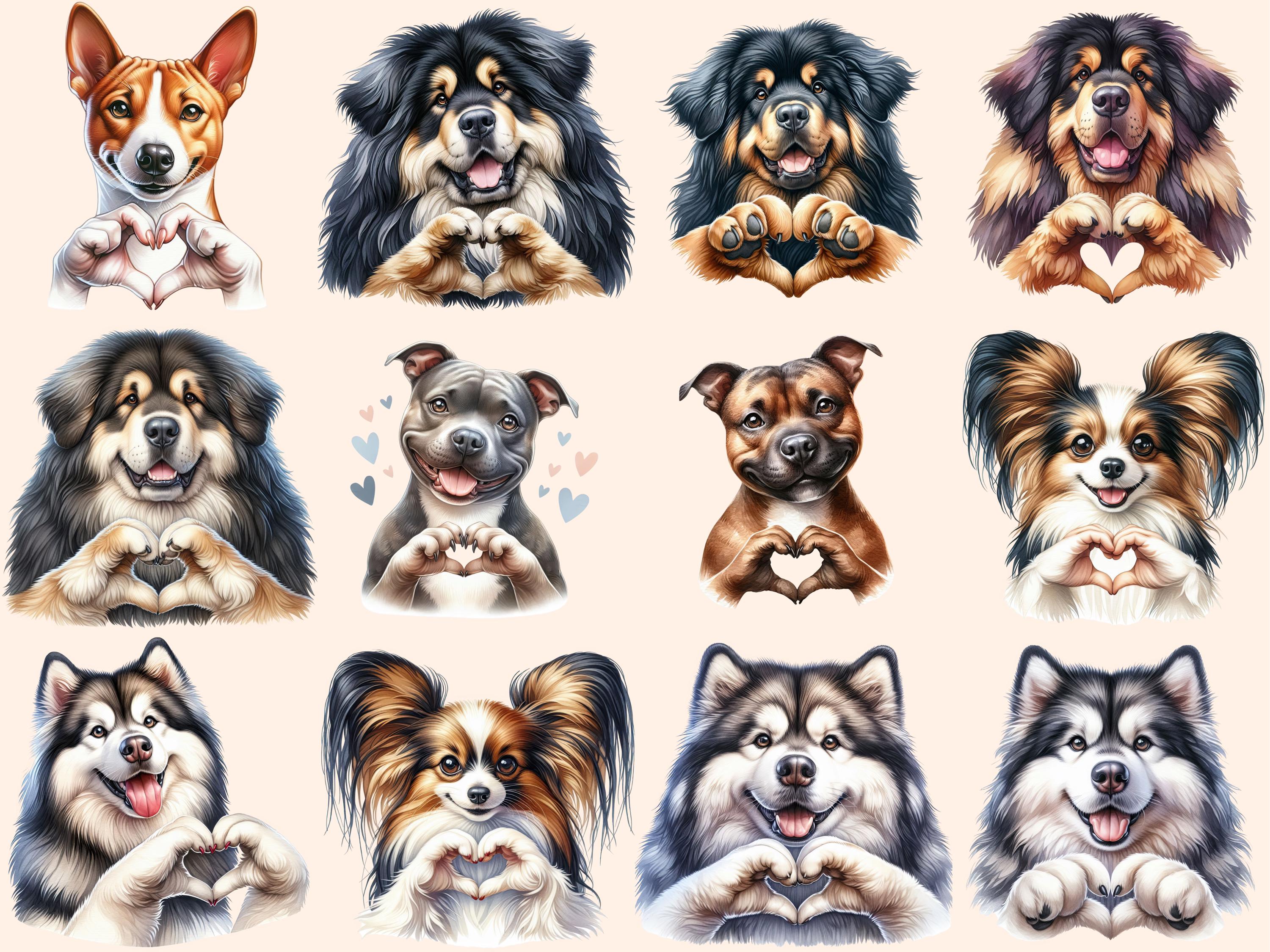Dog Hearts Clipart Bundle - 84 PNG Cute Puppy Graphics, Adorable Doggy ...