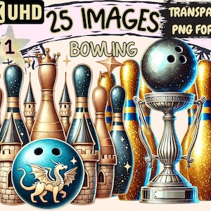 Bowling Clipart - 25 PNG Strike Ball Kegels Illustrations, Fun Game Alley Art, Instant Digital Download, Unlimited Commercial Use for Crafts