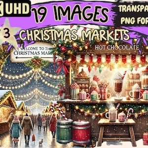Christmas Markets (P3) Clipart - 19 PNG Festive Market Stall Illustrations, Holiday Art, Instant Digital Download,Unlimited Commercial Use