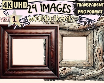 Rustic Wooden Frames Clipart – Vintage Art Illustrations (Digital Download)