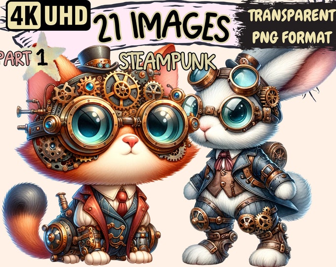 Steampunk Clipart - 21 PNG Adorable Victorian Graphics, Cute Mechanical Art Printables, Instant Digital Download, Unlimited Commercial Use