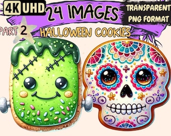Halloween Cookies Clipart – 24 Spooky Treat PNG Illustrations (Digital Download)