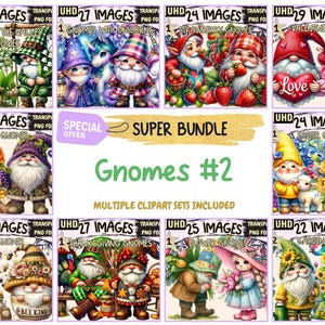 Gnomes #2 SUPER BUNDLE - 25 Clipart Bundles Inside, Cute Whimsical Gnome Graphics, Mega Promo Clipart, Digital Download, Commercial Use