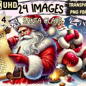 Santa Claus (P4) Clipart - 24 PNG Festive Santa Graphics, Christmas Printables, Instant Digital Download, Unlimited Commercial Use Crafts